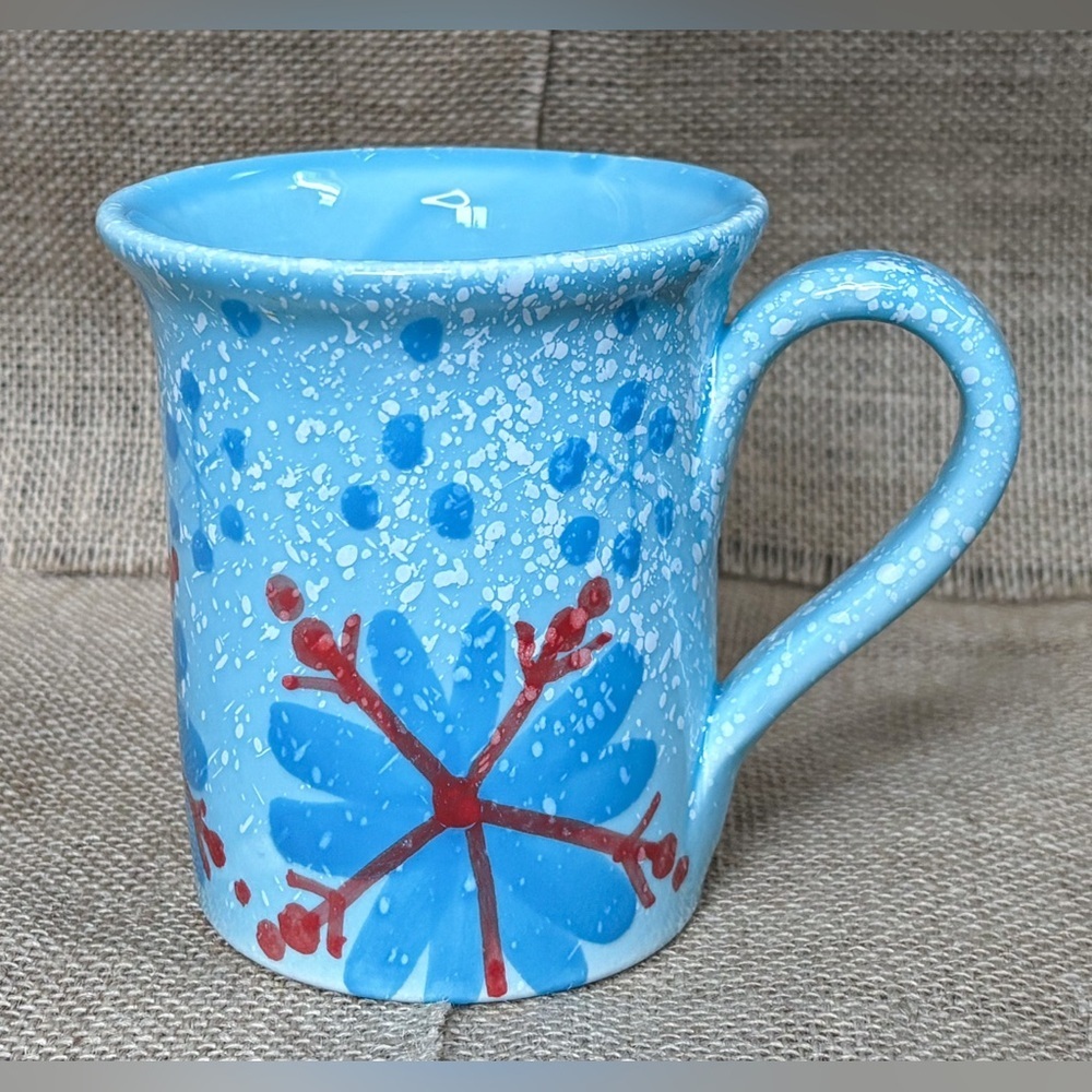 Barnes And Noble Blue Snowflake Mug Coffee Cup Made In Italy Book Lover Cozy